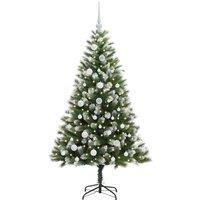 Berkfield Home Lush Artificial Hinged Christmas Tree with Flocked Snow 150 cm in Green