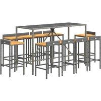 Berkfield Home Beautiful 11 Piece Garden Bar Set Grey Poly Rattan& Solid Wood Acacia