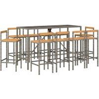 Berkfield Home Beautiful 11 Piece Garden Bar Set Grey Poly Rattan& Solid Wood Acacia