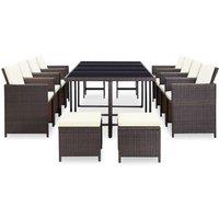 Berkfield Home Elegant 13 Piece Outdoor Dining Set with Cushions Poly Rattan Brown