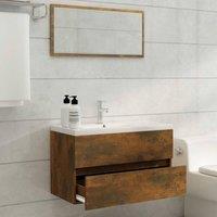 Berkfield Home Practical 2 Piece Bathroom Furniture Set Smoked Oak Engineered Wood in Brown
