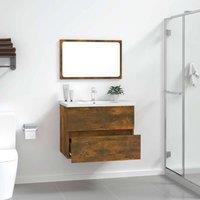 Berkfield Home Practical 2 Piece Bathroom Furniture Set Smoked Oak Engineered Wood in Brown