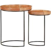 Berkfield Home Beautiful 2 Piece Coffee Table Set Solid Acacia Wood & Steel in Brown