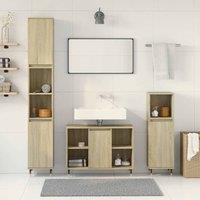 Berkfield Home Durable 3 Piece Bathroom Furniture Set Sonoma Oak Engineered Wood in Light Brown