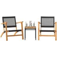 Berkfield Home Beautiful 3 Piece Bistro Set Black Poly Rattan & Solid Wood Acacia