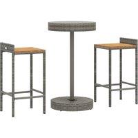 Berkfield Home Beautiful 3 Piece Garden Bar Set Grey Poly Rattan&Solid Wood Acacia