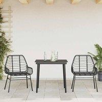 Berkfield Home Beautiful 3 Piece Garden Dining Set Black Poly Rattan Glass