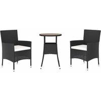 Berkfield Home Beautiful 3 Piece Garden Bistro Set with Cushions Black Poly Rattan