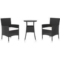 Berkfield Home Beautiful 3 Piece Garden Bistro Set with Cushions Black Poly Rattan