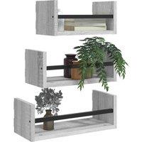 Berkfield Home Spacious 3 Piece Wall Shelf Set with Bars Grey Sonoma Engineered wood