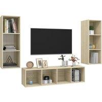 Berkfield Home Practical 3 Piece TV Cabinet Set Sonoma Oak Engineered Wood in Light Sand