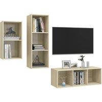 Berkfield Home Practical 3 Piece TV Cabinet Set Sonoma Oak Engineered Wood in Light Oak