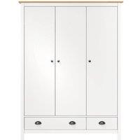 Berkfield Home Modern 3-Door Wardrobe Hill White 127x50x170 cm Solid Pine Wood | Size: 127 x 50 x 170 cm