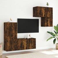 Berkfield Home Versatile 4 Piece TV Wall Units Smoked Oak Engineered Wood in Brown
