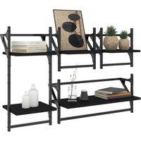 Berkfield Home Decorative 4 Piece Wall Shelf Set with Bars Black Engineered Wood