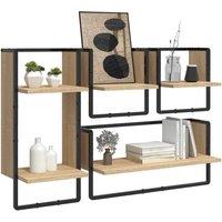 Berkfield Home Decorative 4 Piece Wall Shelf Set with Bars Sonoma Oak Engineered Wood in Light Brown