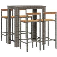Berkfield Home Beautiful 5 Piece Garden Bar Set Grey Poly Rattan&Solid Wood Acacia
