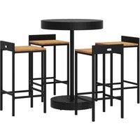 Berkfield Home Beautiful 5 Piece Garden Bar Set Black Poly Rattan&Solid Wood Acacia