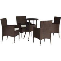 Berkfield Home Beautiful 5 Piece Garden Bistro Set with Cushions Brown Poly Rattan
