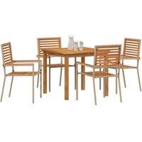 Berkfield Home Stunning 5 Piece Garden Dining Set Beige Poly Rattan Acacia