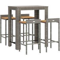 Berkfield Home Beautiful 5 Piece Garden Bar Set Grey Poly Rattan&Solid Wood Acacia