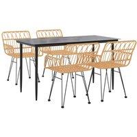 Berkfield Home Beautiful 5 Piece Garden Dining Set Poly Rattan in Tan
