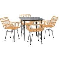 Berkfield Home Beautiful 5 Piece Garden Dining Set Poly Rattan in Light Brown