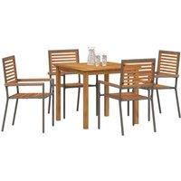 Berkfield Home Stunning 5 Piece Garden Dining Set Grey Poly Rattan Acacia