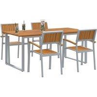 Berkfield Home Modern 5 Piece Garden Dining Set Grey Steel & Solid Wood Acacia