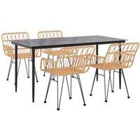 Berkfield Home Beautiful 5 Piece Garden Dining Set Poly Rattan in Light Tan