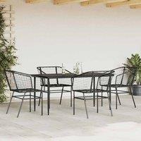 Berkfield Home Beautiful 5 Piece Garden Dining Set Black Poly Rattan Glass
