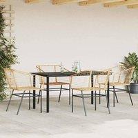 Berkfield Home Beautiful 5 Piece Garden Dining Set Brown Poly Rattan Glass