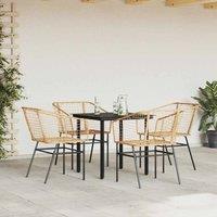 Berkfield Home Beautiful 5 Piece Garden Dining Set Brown Poly Rattan Glass