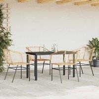 Berkfield Home Beautiful 5 Piece Garden Dining Set Brown Poly Rattan Glass
