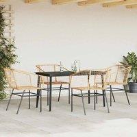 Berkfield Home Beautiful 5 Piece Garden Dining Set Brown Poly Rattan Glass