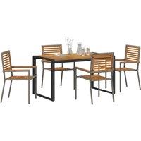 Berkfield Home Modern 5 Piece Garden Dining Set Grey Poly Rattan Acacia