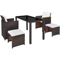 Berkfield Home Elegant 5 Piece Outdoor Dining Set with Cushions Poly Rattan Brown