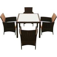 Berkfield Home Sturdy 5 Piece Outdoor Dining Set with Cushions Poly Rattan Brown