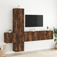 Berkfield Home Versatile 5 Piece TV Wall Units Smoked Oak Engineered Wood in Brown