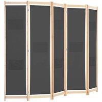 Berkfield Home Stylish 5-Panel Room Divider Grey 200x170x4 cm Fabric | Size: 200 x 170 x 4 cm