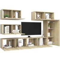 Berkfield Home Modern 6 Piece TV Cabinet Set Sonoma Oak Engineered Wood in Light Oak