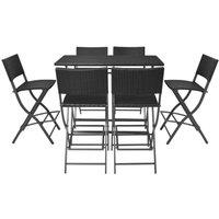 Berkfield Home Durable 7 Piece Folding Outdoor Dining Set Steel Poly Rattan Black