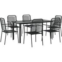 Berkfield Home Elegant 7 Piece Garden Dining Set Black Cotton Rope & Steel