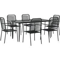 Berkfield Home Elegant 7 Piece Garden Dining Set Black Cotton Rope & Steel