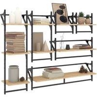 Berkfield Home Decorative 6 Piece Wall Shelf Set with Bars Sonoma Oak Engineered Wood in Brown