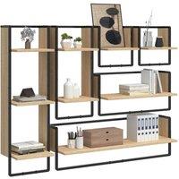 Berkfield Home Decorative 6 Piece Wall Shelf Set with Bars Sonoma Oak Engineered Wood in Brown