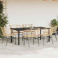Berkfield Home Beautiful 7 Piece Garden Dining Set Brown Poly Rattan Glass in Tan