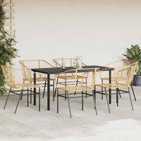 Berkfield Home Beautiful 7 Piece Garden Dining Set Brown Poly Rattan Glass