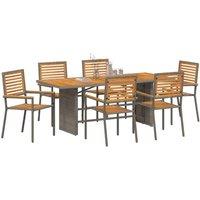 Berkfield Home Comfortable 7 Piece Garden Dining Set Grey Poly Rattan Acacia