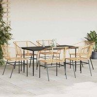 Berkfield Home Beautiful 7 Piece Garden Dining Set Brown Poly Rattan Glass